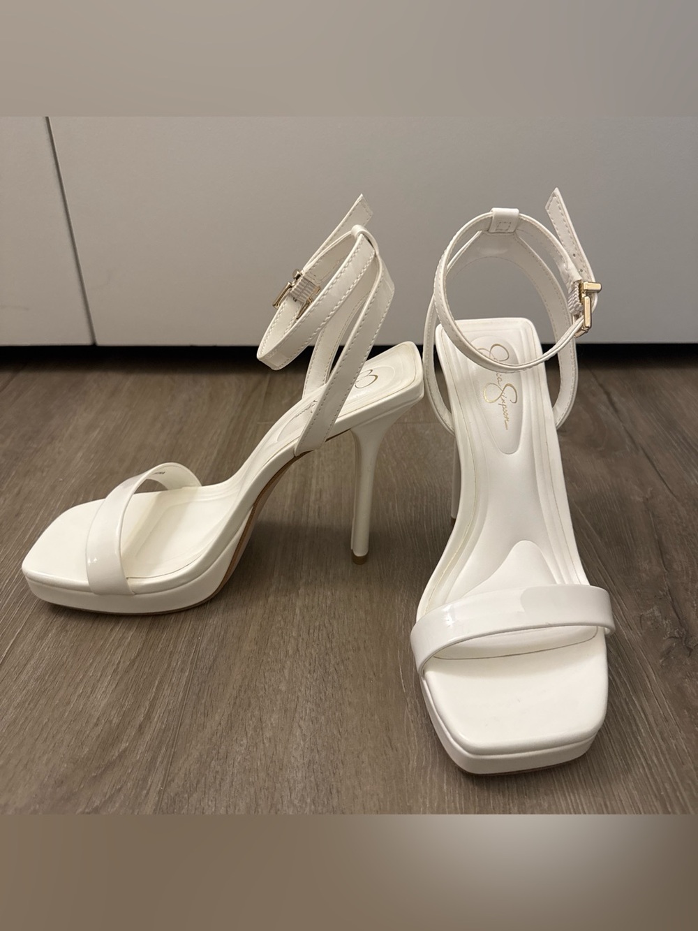 White Ankle-Strap Platform Stiletto Heels - Women's Sandals
